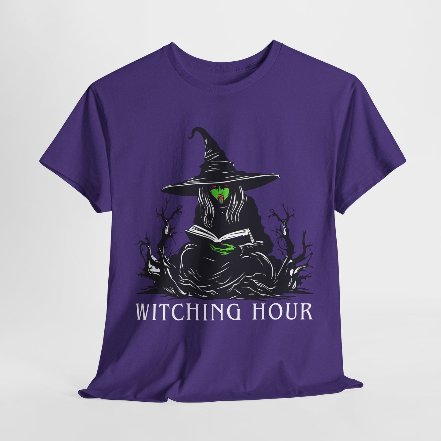 Teen/Adult Unisex Witching Hour T-Shirt – Spooky Reading Witch Graphic Tee