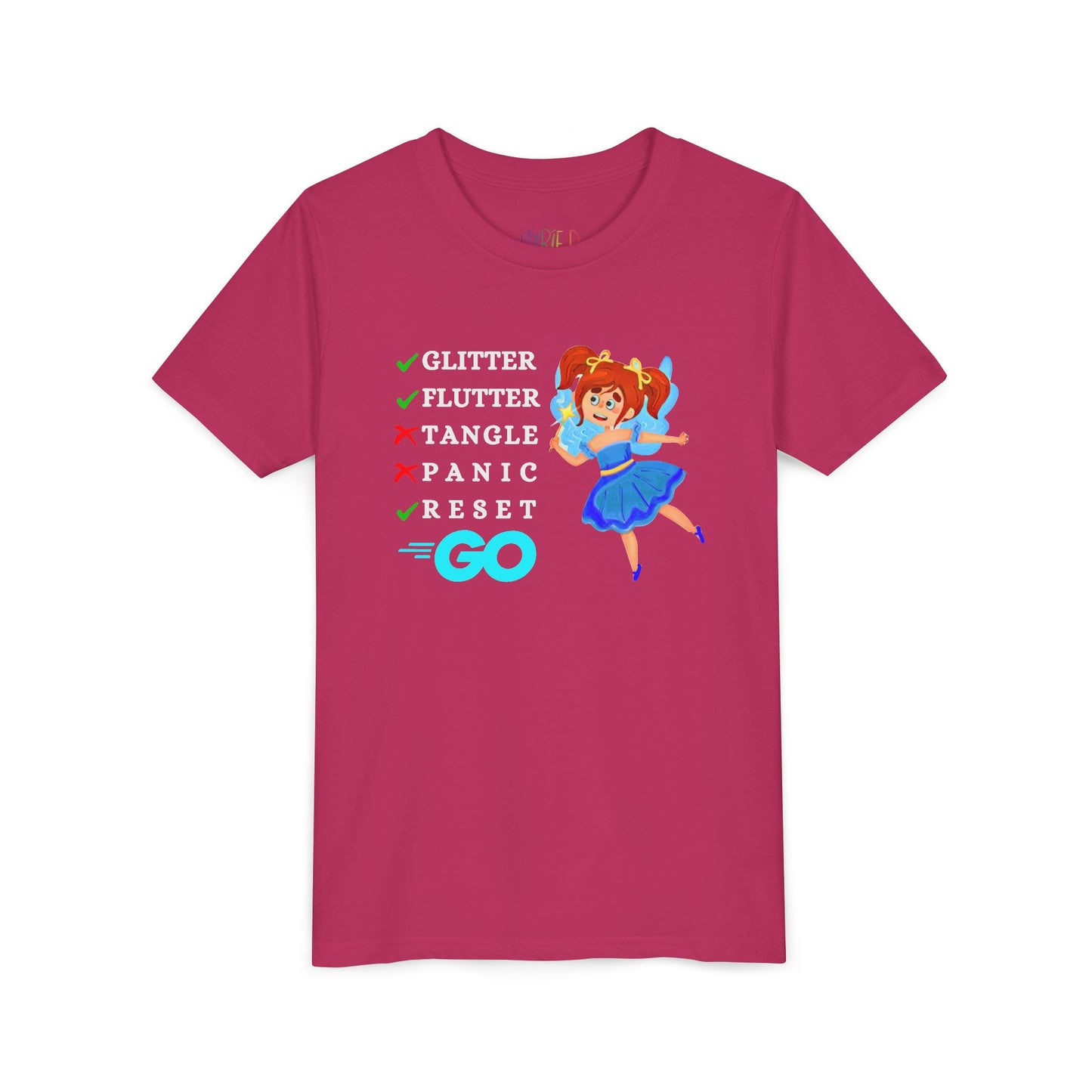 Youth Glitter. Flutter. Reset. GO. Tee – Bounce Back Like a Pro