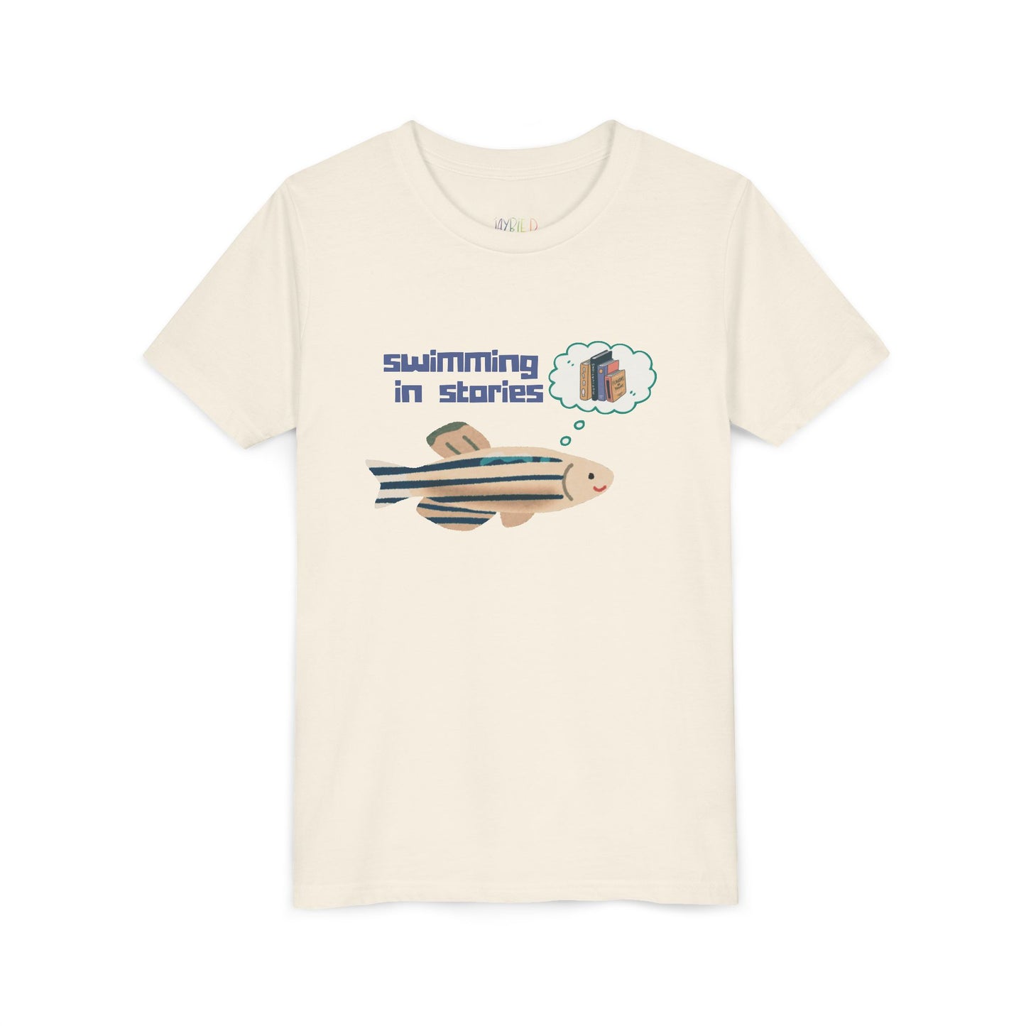 Youth Swimming in Stories Tee – Fun Reading Shirt for Curious Kids. A dreamy design for book-loving adventurers