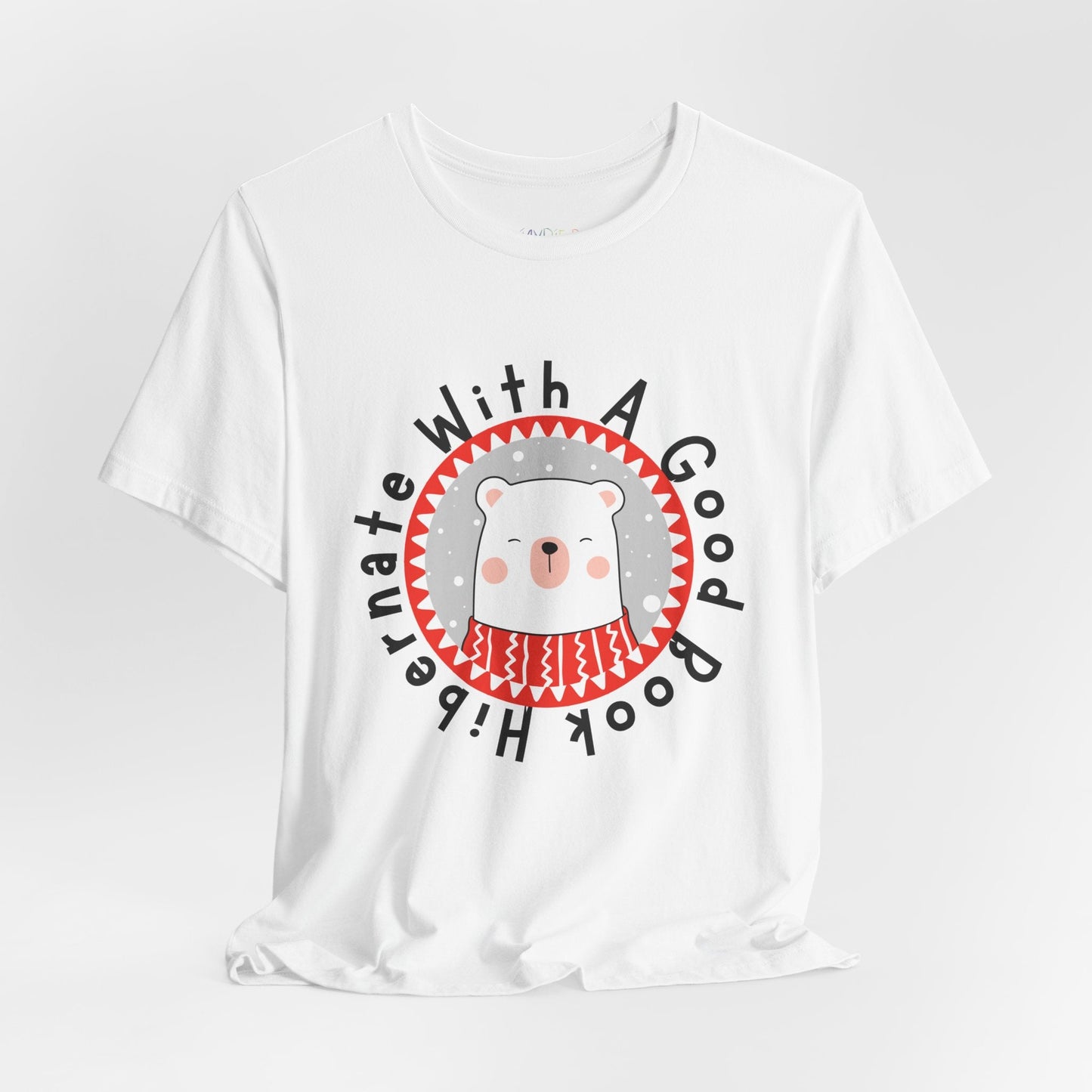 Teen/Adult Unisex Hibernate With A Good Book T-Shirt – Cozy Winter Polar Bear Reading Design Printify