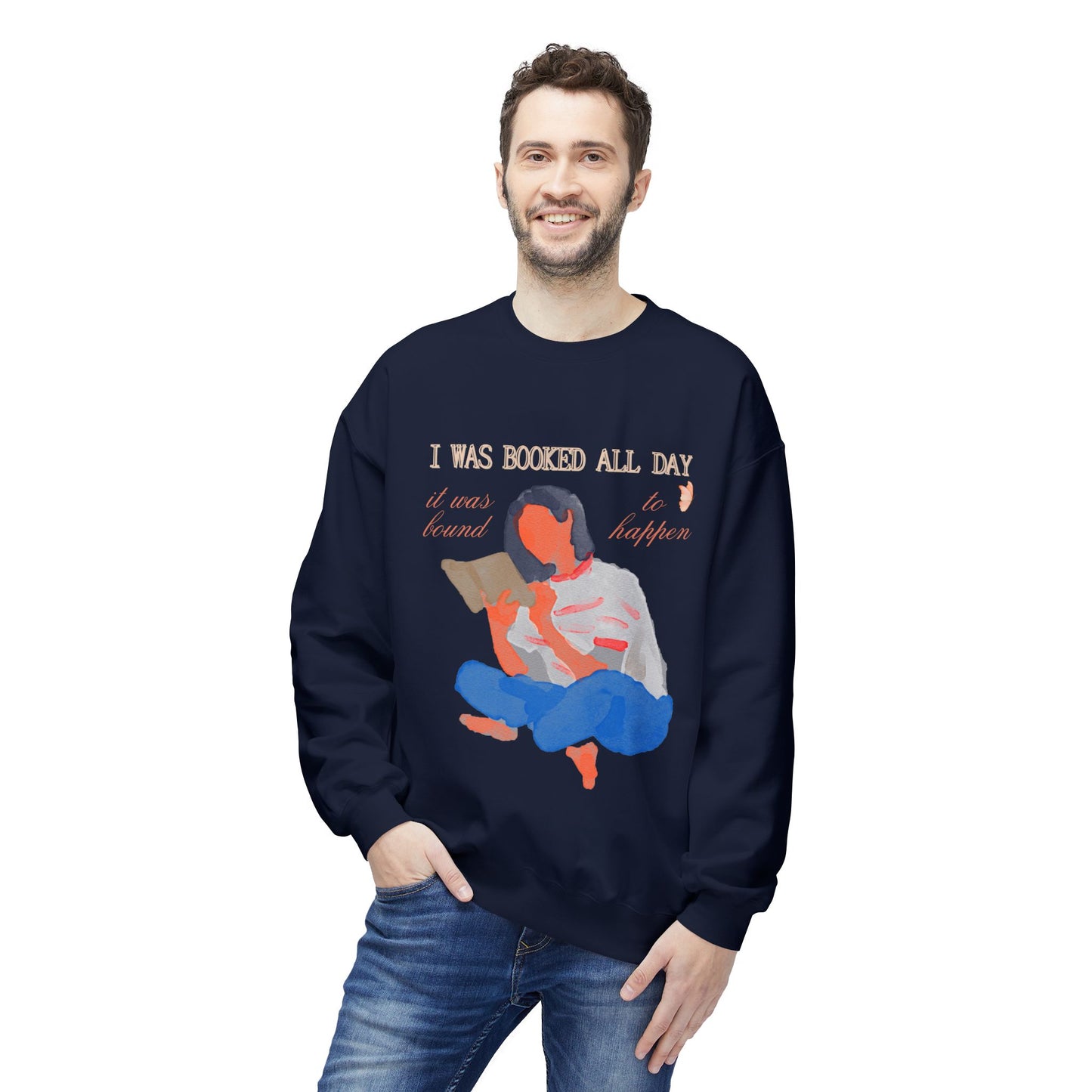 Teen/Adult Unisex I Was Booked All Day Sweatshirt, Cozy Watercolor Reader Design