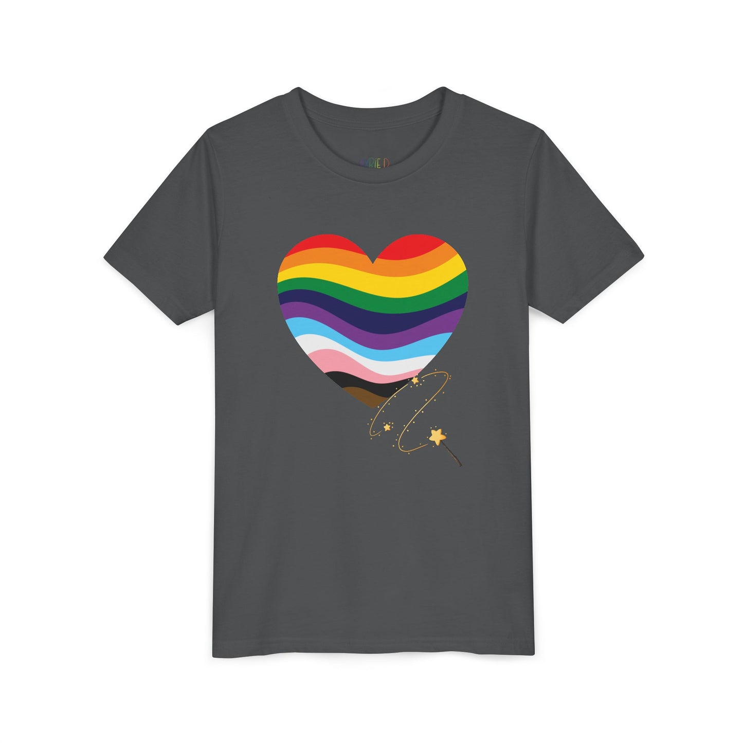 Youth Wand-Swished Rainbow Heart Tee – Lead with Love, Shine with Pride