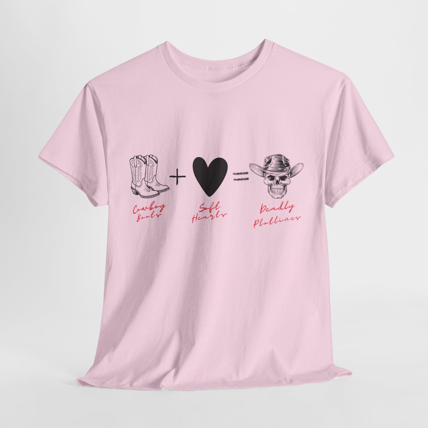 Teen/Adult Unisex Tee – Cowboy Boots + Soft Heart = Deadly Plotline