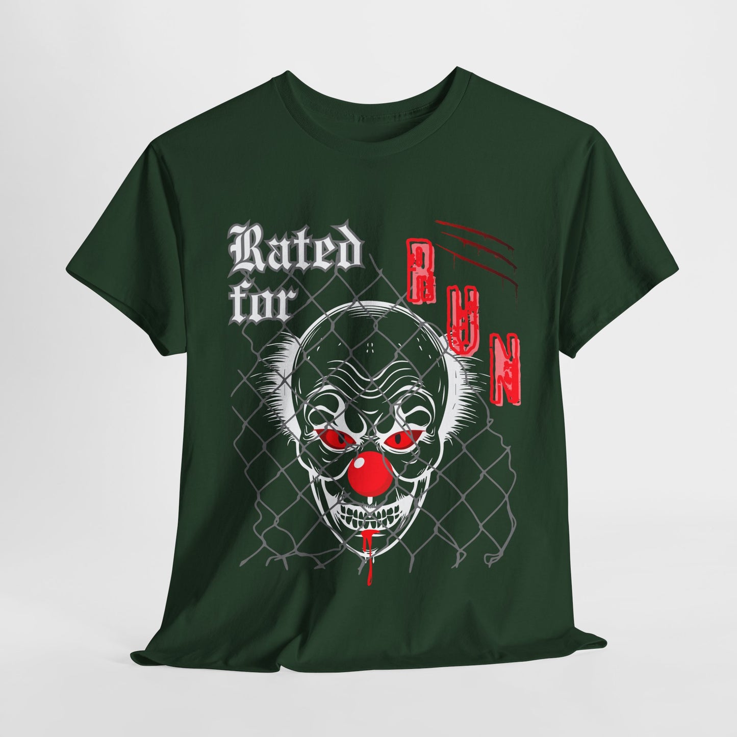 Teen/Adult Unisex Rated for Run T-Shirt – Creepy Clown Horror Graphic Tee