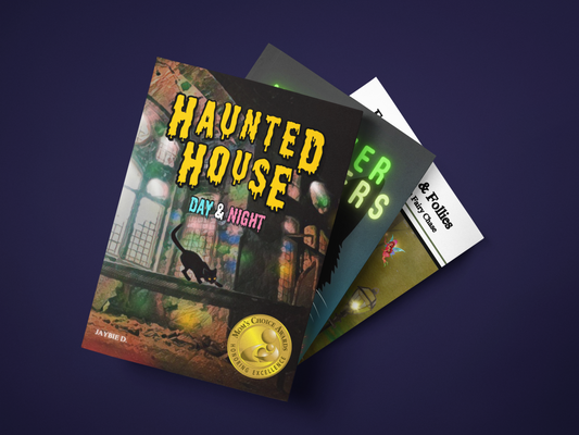 Picture of 3 Halloween picture books against a dark backdrop, by Jaybie D.