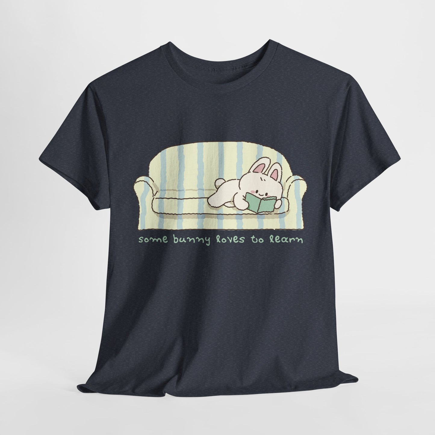 Teen/Adult Unisex “Some Bunny Loves to Learn” Reading Rabbit Tee – Cozy Book Lover Gift