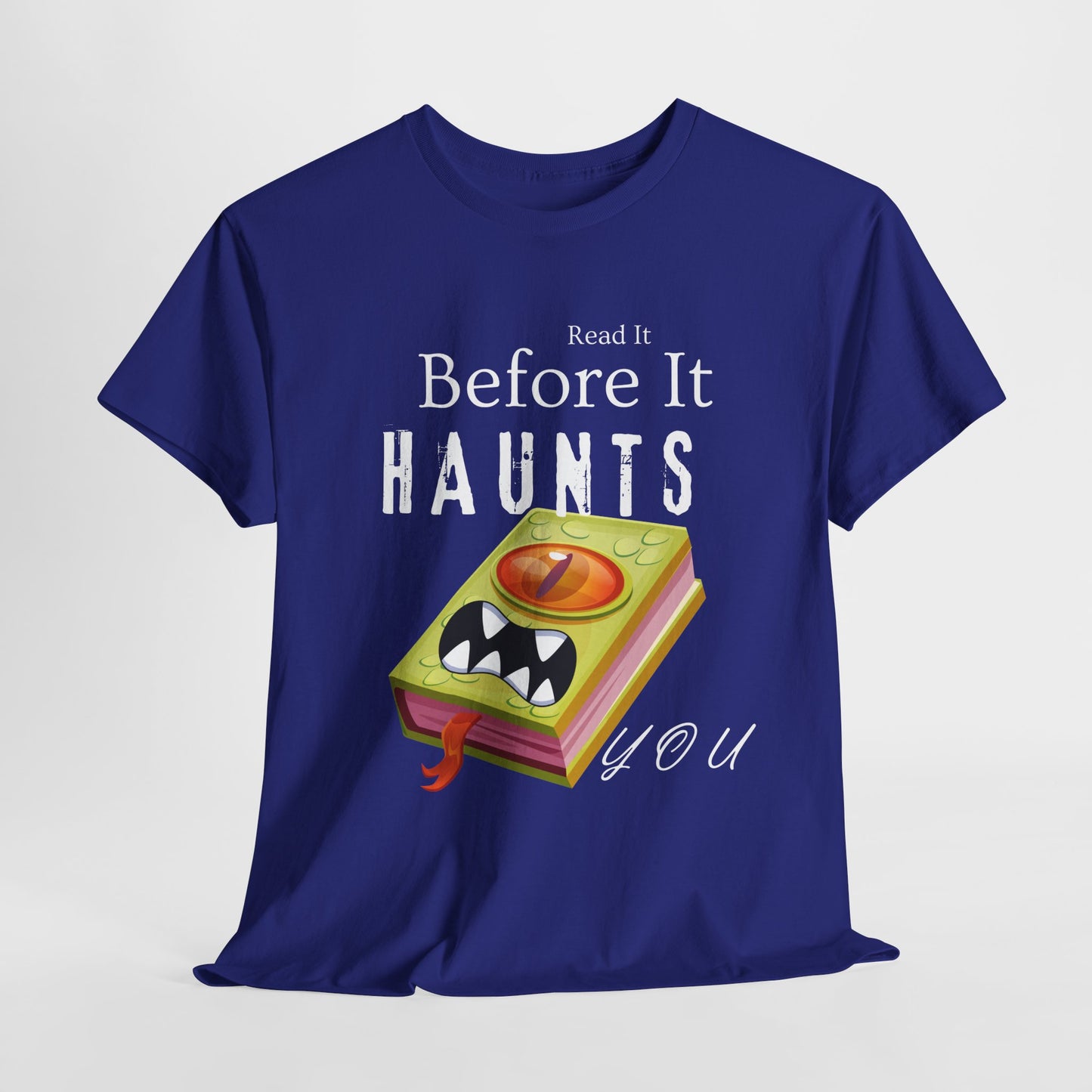 Teen/Adult Unisex Read It Before It Haunts You T-Shirt – Monster Book Horror Tee