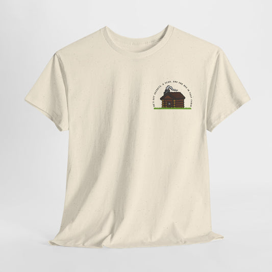 Teen/Adult Unisex Tee – He’s Got Secrets, a Scar, and One Bed in That Cabin (Little Edition)