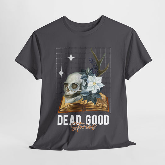 Teen/Adult Unisex Dead Good Stories T-Shirt – Skull & Book Horror Graphic Tee