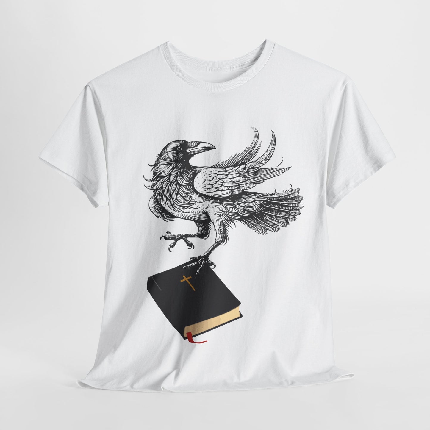 Teen/Adult Unisex Raven Carrying Book T-Shirt – Gothic Horror Reader Graphic Tee