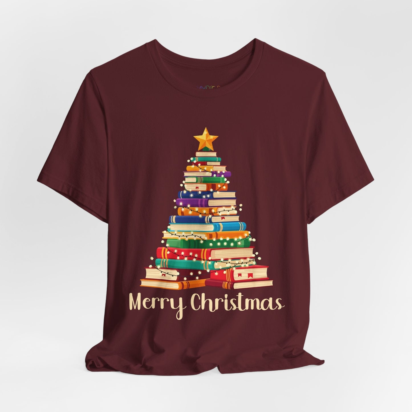 Teen/Adult Unisex Merry Christmas T-Shirt â€“ Festive Book Tree Holiday Design Printify