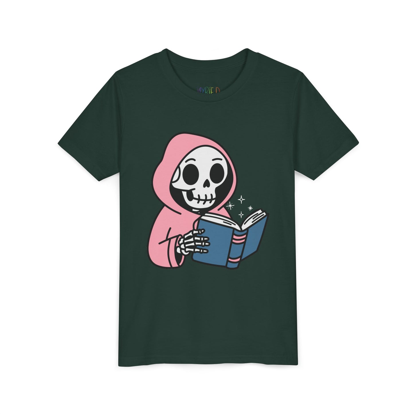 Youth Spooky Storytime Tee – Cute Skeleton Reader Halloween Shirt