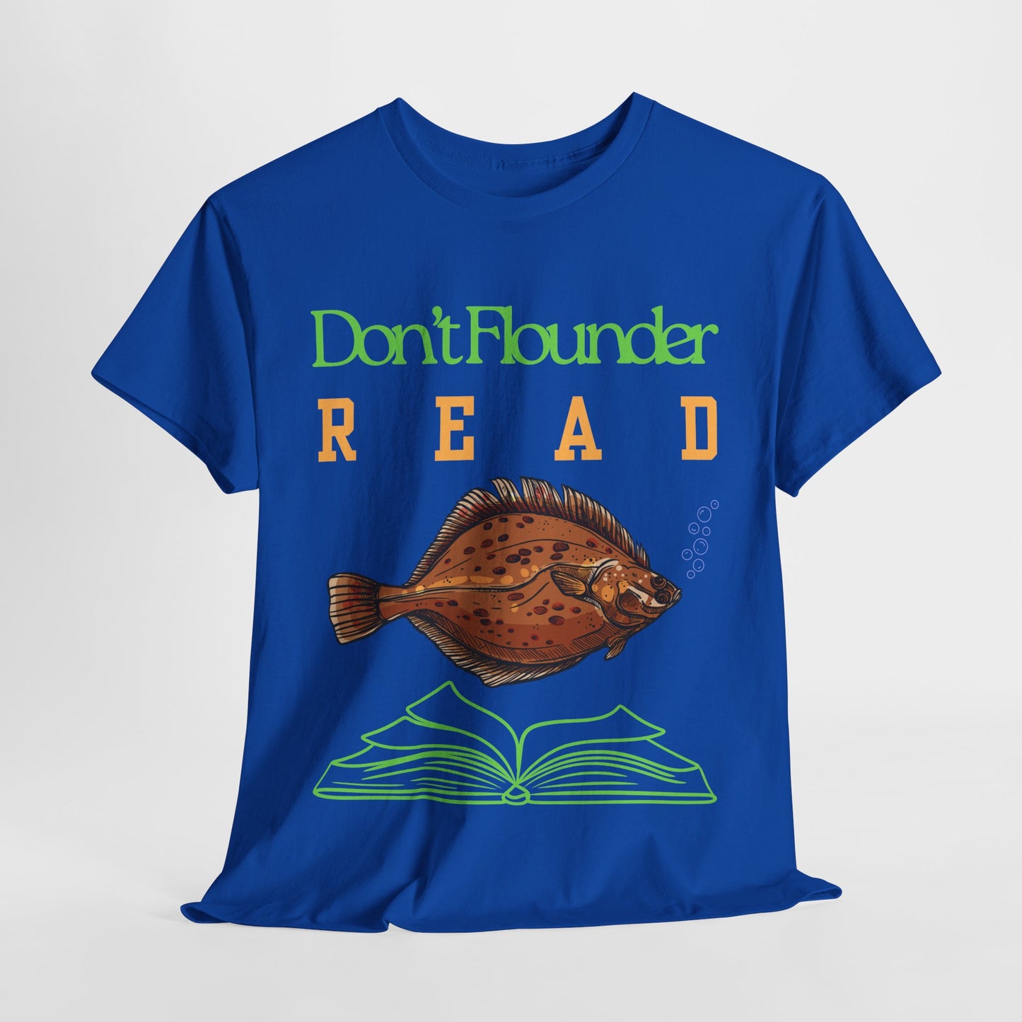 Teen/Adult Unisex Don’t Flounder Read Tee – Funny Fish Pun Shirt for Book Lovers