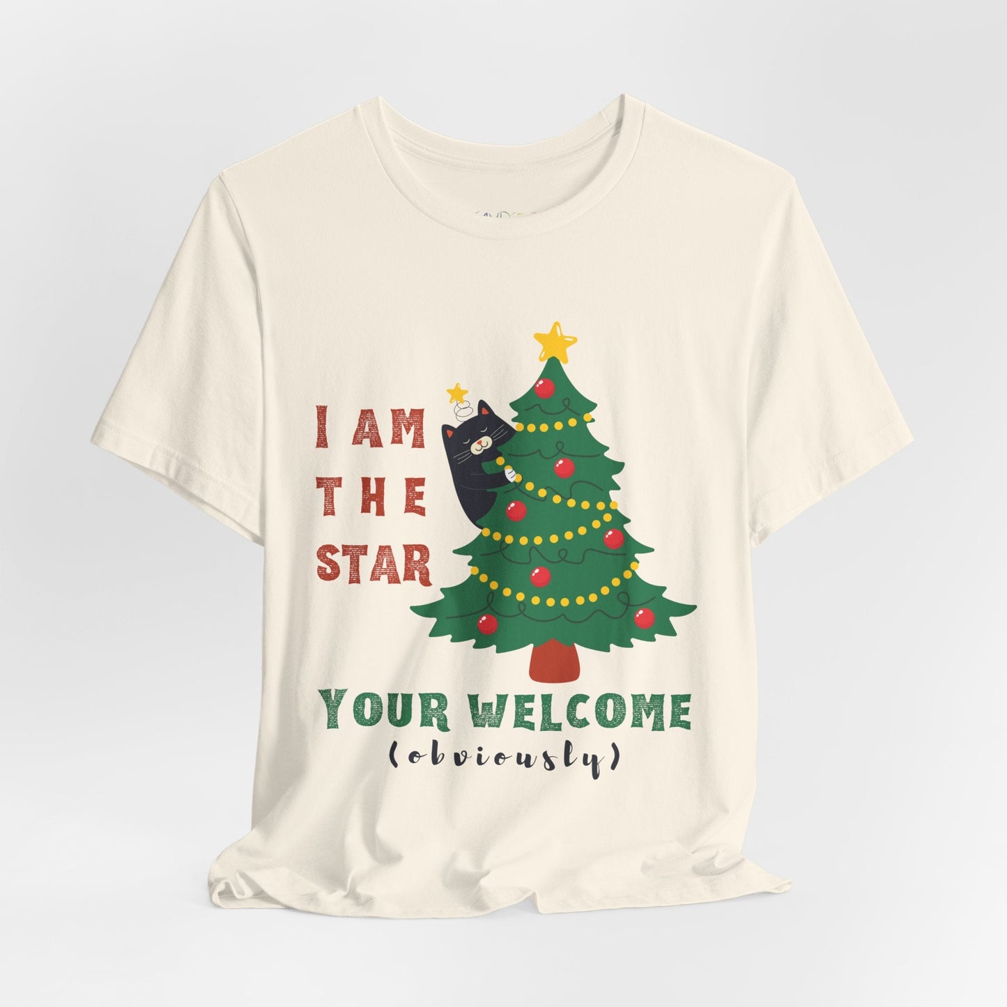 Teen/Adult Unisex I Am the Star Christmas Cat T-Shirt â€“ Funny Holiday Tree Topper Design Printify