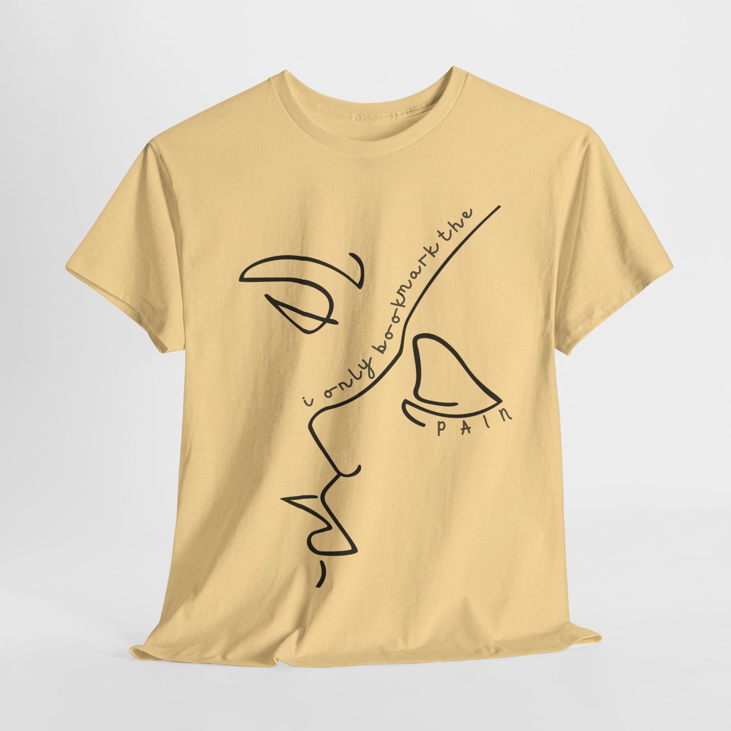 Teen/Adult Unisex Tee – I Only Bookmark the Pain (Minimalist Face Edition)
