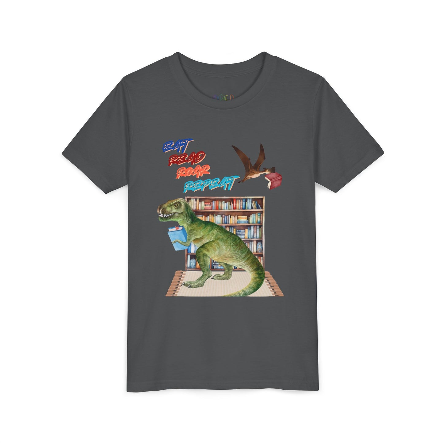 Youth Eat Read Roar Repeat Tee – Dino Book Lover Shirt for Relentless Readers
