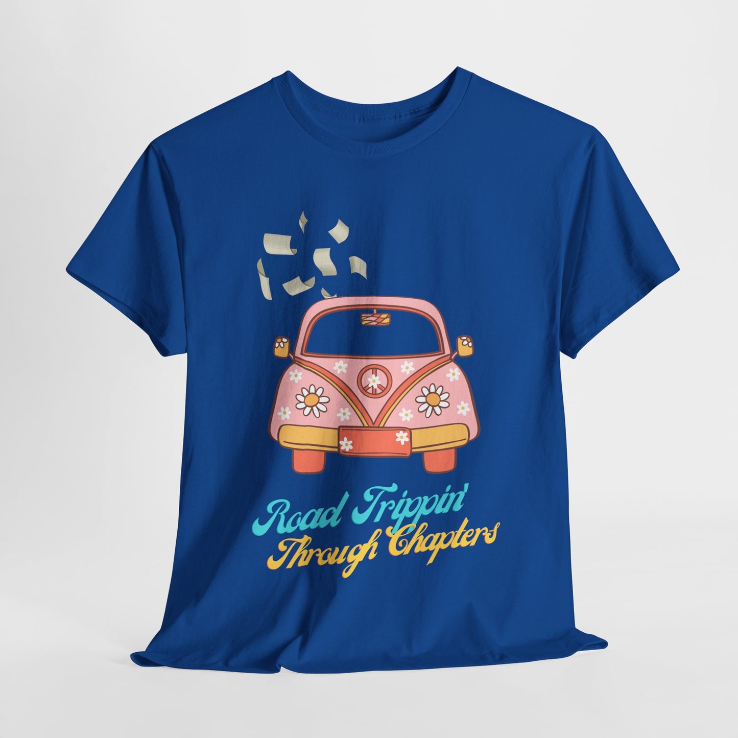 Teen/Adult Unisex Road Trippin’ Through Chapters Tee – Groovy Gift for Book Lovers on a Journey