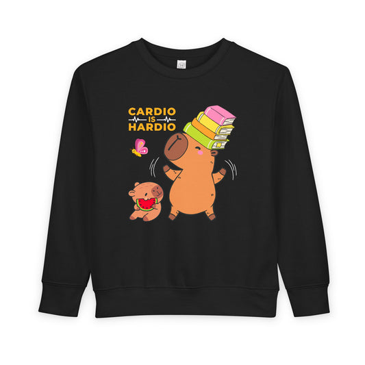 Toddler Cardio Is Hardio Sweatshirt – Funny Capybara Book Balancing Crewneck