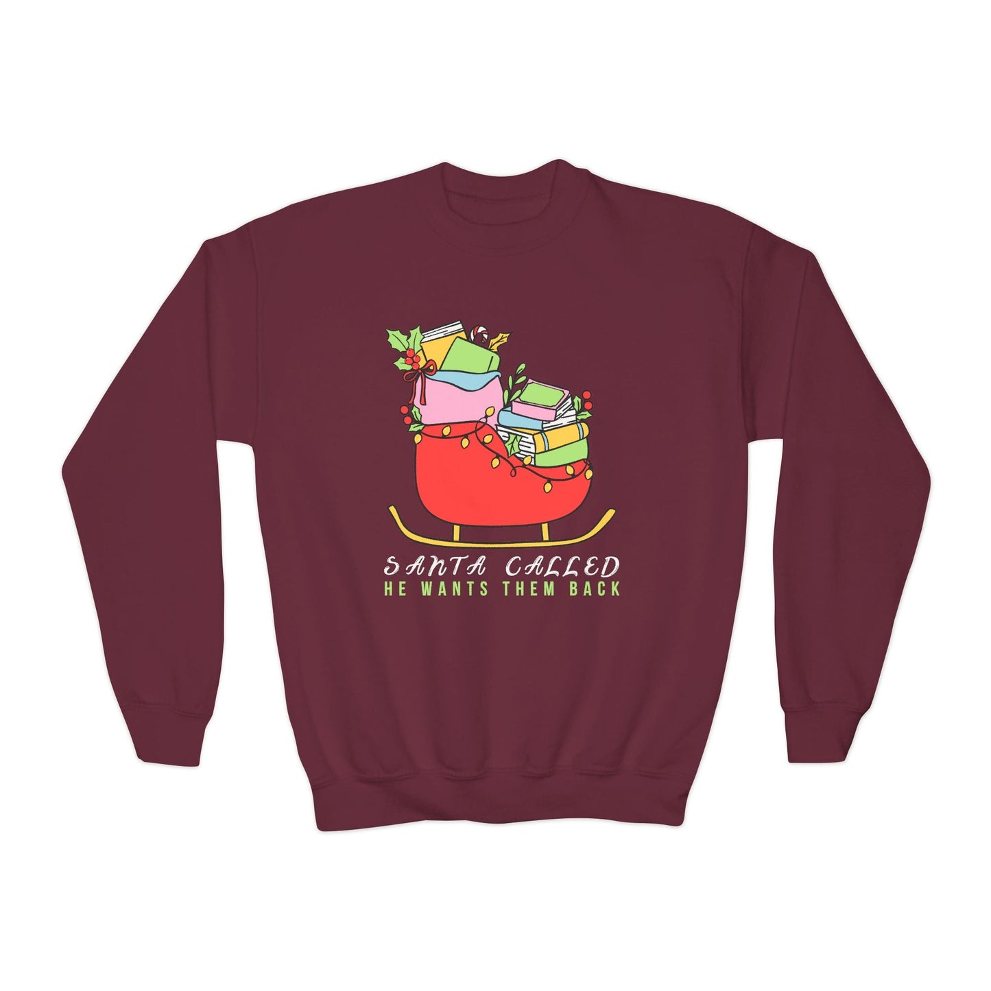 Youth Santa Called Sweatshirt â€“ Festive Book Lover Design Printify