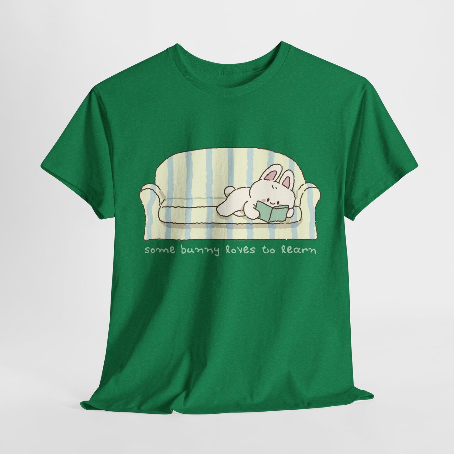 Teen/Adult Unisex “Some Bunny Loves to Learn” Reading Rabbit Tee – Cozy Book Lover Gift