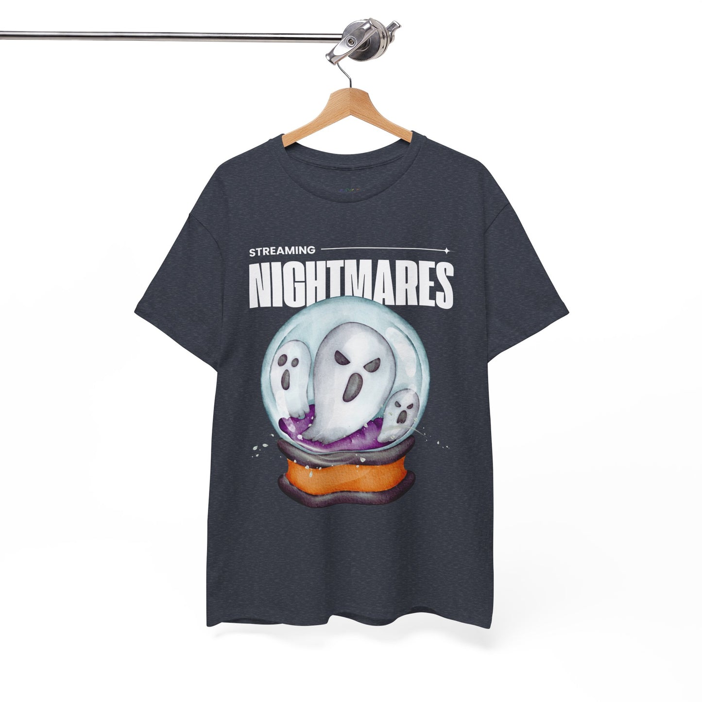 Teen/Adult Unisex "Streaming Nightmares" Ghost Globe T-Shirt â€“ Haunted Horror Apparel