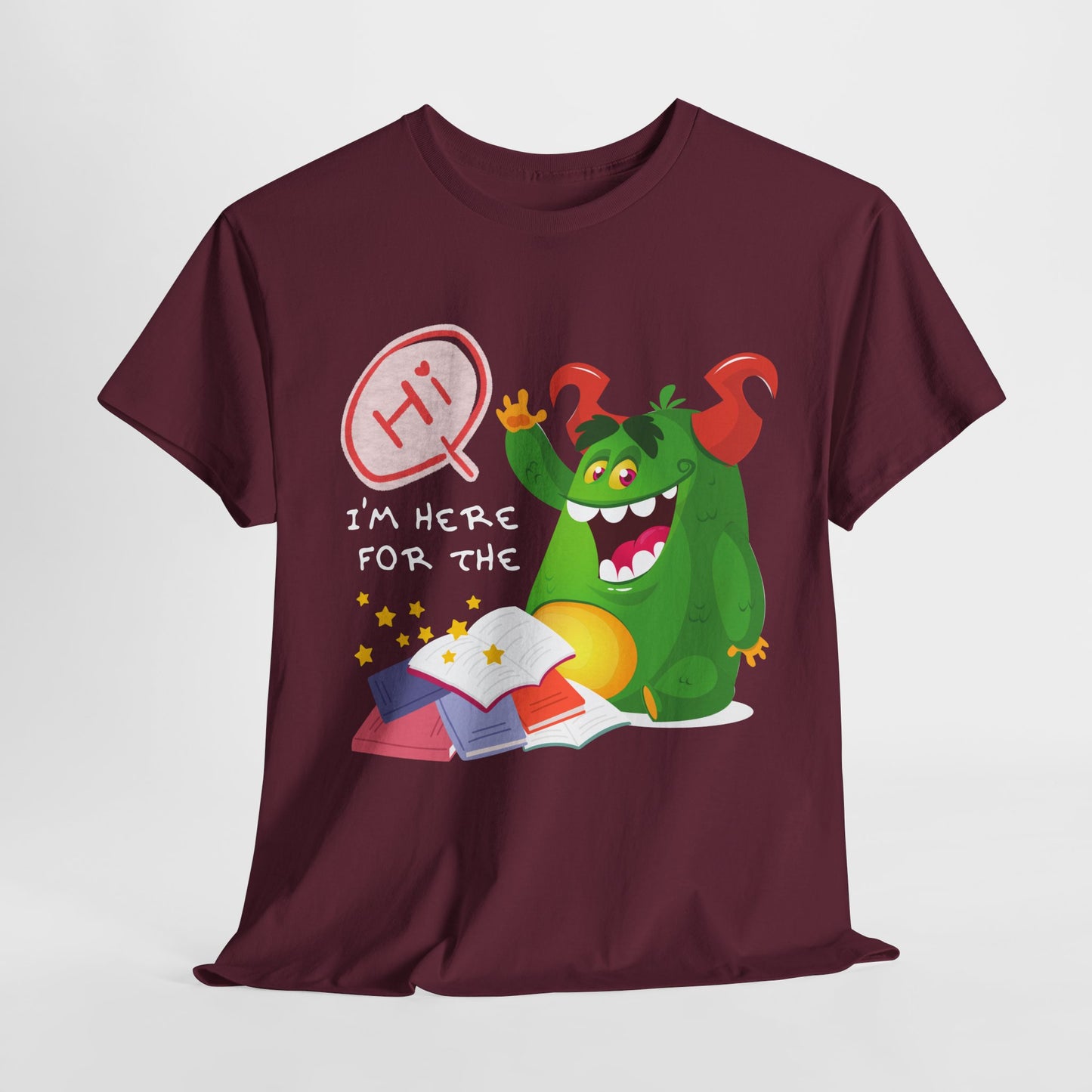 Teen/Adult Unisex “I’m Here for the Storytime” Tee – Cute Bookish Shirt for Fun-Loving Readers & Librarians