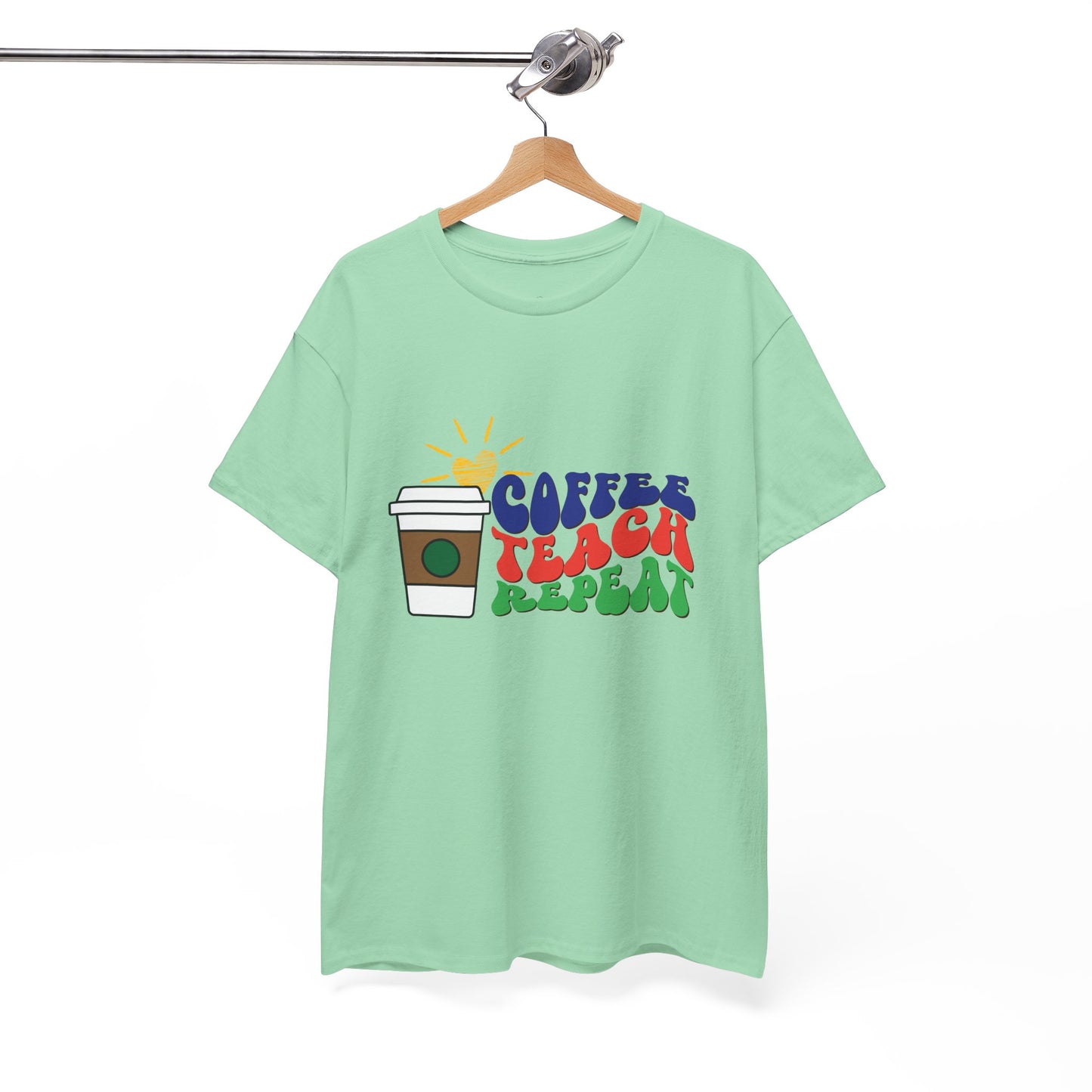 Teen/Adult Unisex Coffee. Teach. Repeat. Tee â€“ Groovy Retro Shirt for Teachers