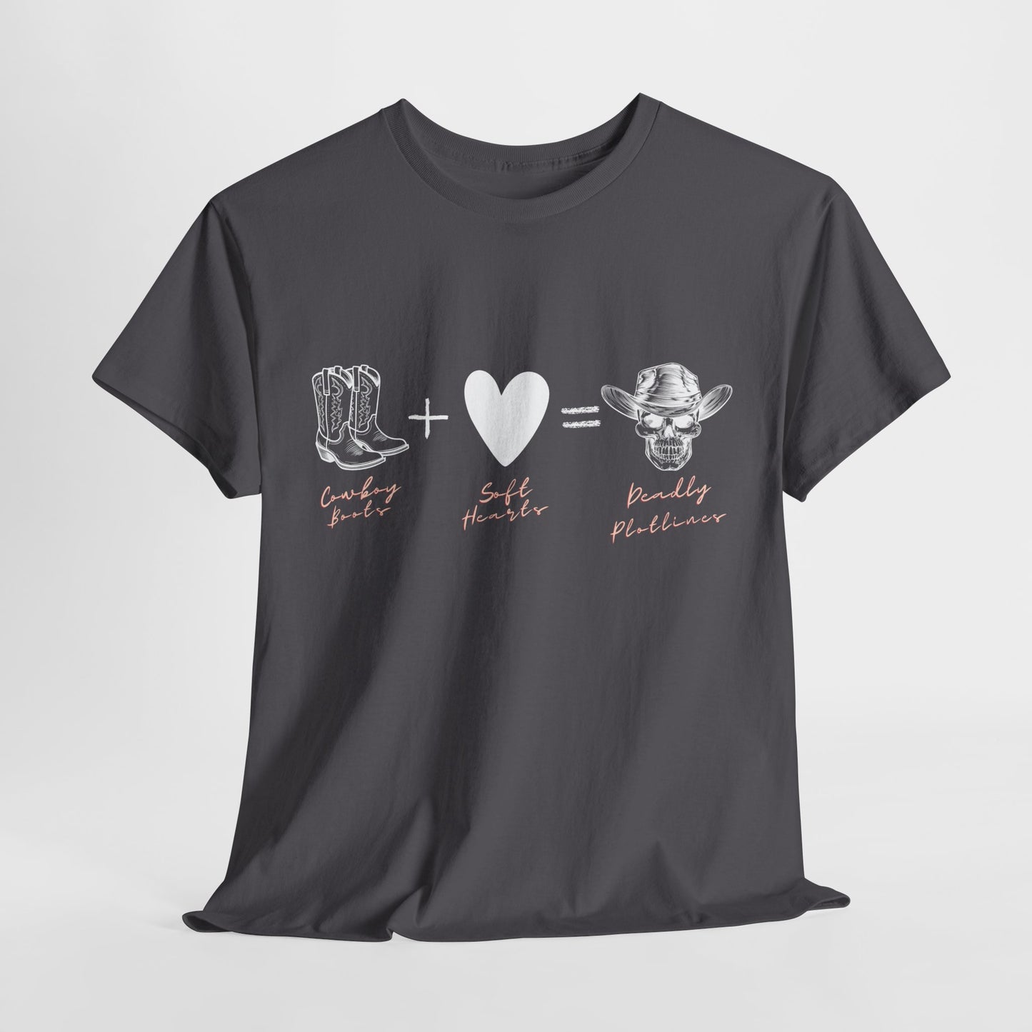 Teen/Adult Unisex Tee – Cowboy Boots + Soft Heart = Deadly Plotline