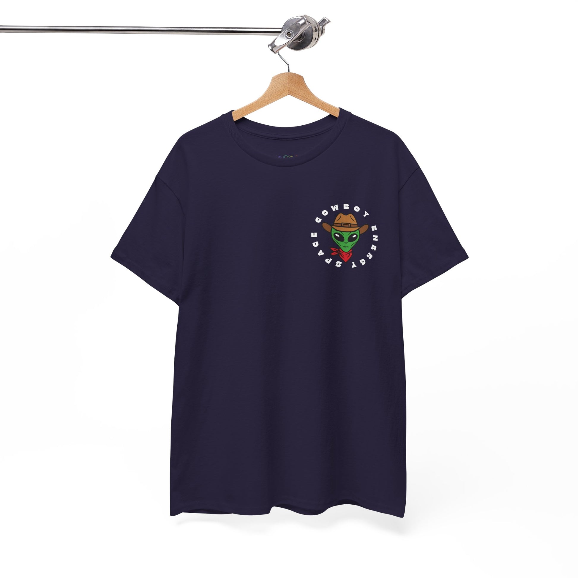 Blackberry t-shirt with a small space cowboy alien in the top corner, circled by text 'Space Cowboy Energy' 