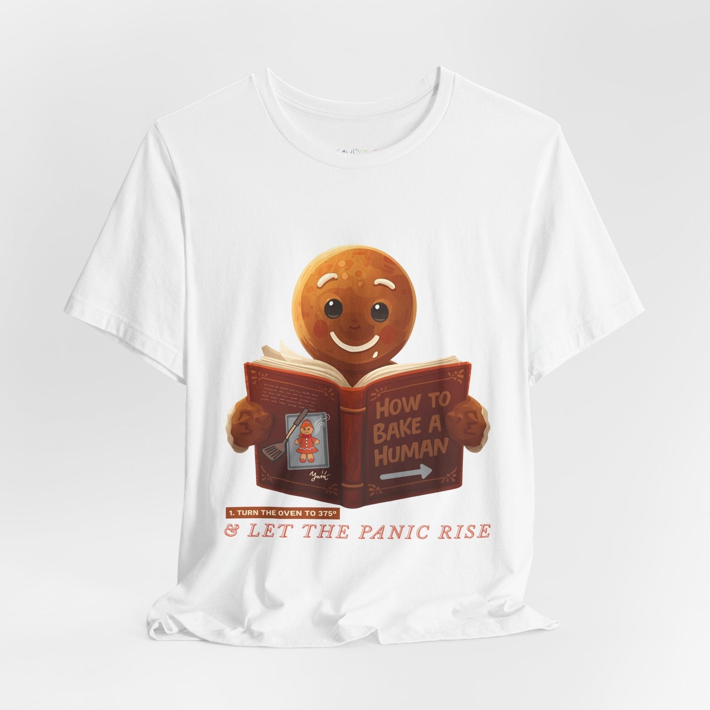 Teen/Adult Unisex How to Bake a Human T-Shirt â€“ Gingerbread Dark Humor Christmas Design Printify