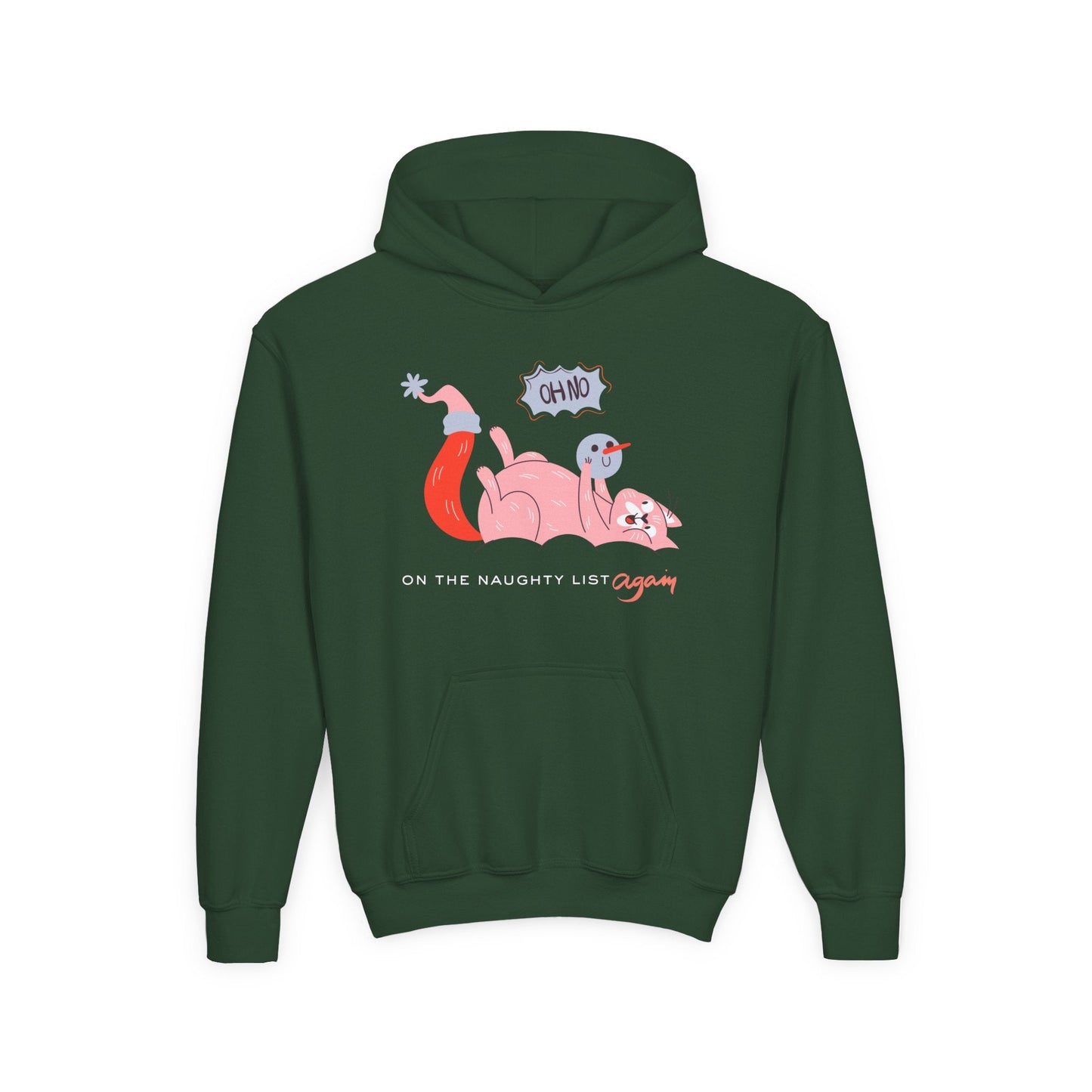 Youth On the Naughty List Again Hoodie â€“ Silly Holiday Cat Design Printify