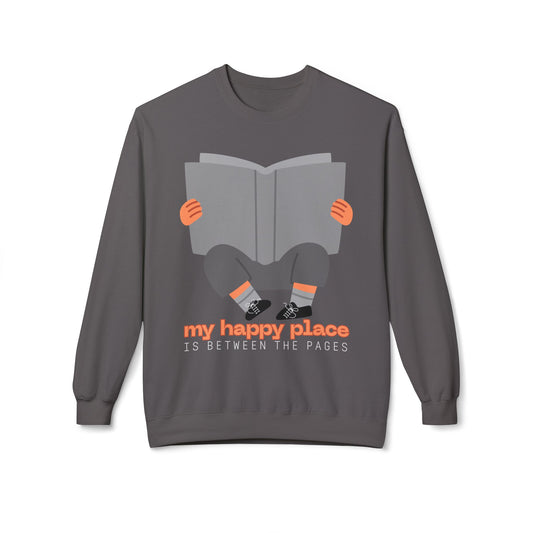 Teen/Adult Unisex My Happy Place Is Between the Pages Sweatshirt – Cozy Book Lover Reading Apparel