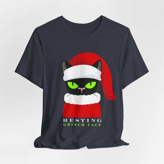 Teen/Adult Unisex Resting Grinch Face T-Shirt â€“ Black Cat Christmas Humor Design Printify