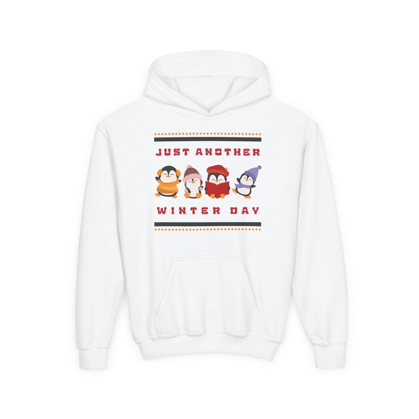 Youth Just Another Winter Day Hoodie â€“ Cozy Penguin Friends Design Printify