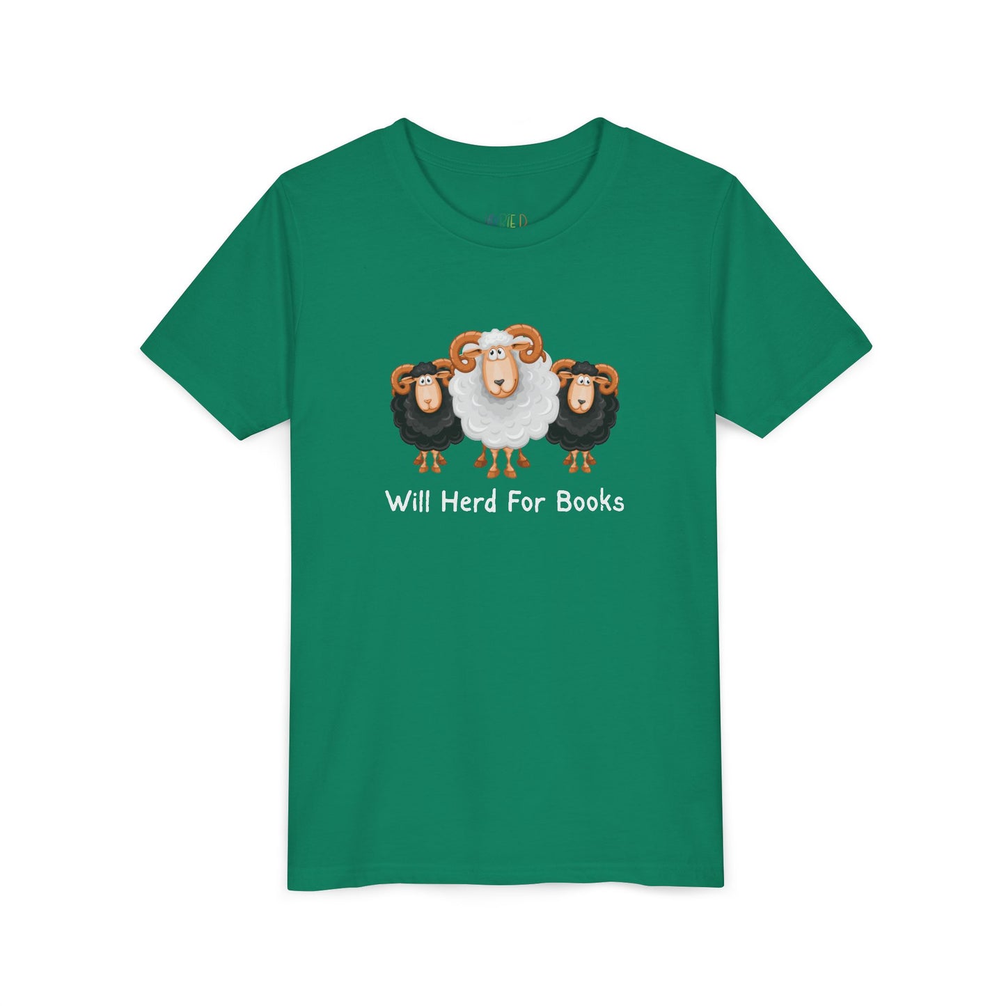 Youth Will Herd for Books T-Shirt – Funny Sheep Tee for Young Book Wranglers