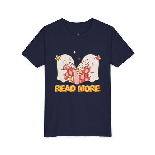 Youth Boo Ghosts “Read More” T-Shirt – Fun Halloween Reading Shirt for Kids