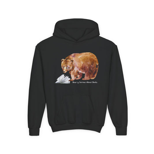 Youth Beary Serious About Books Hoodie – Cozy Style for Avid Readers