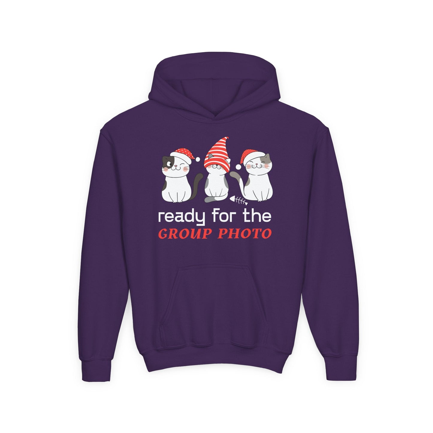 Youth Ready for the Group Photo Hoodie â€“ Festive Cat Trio Design Printify