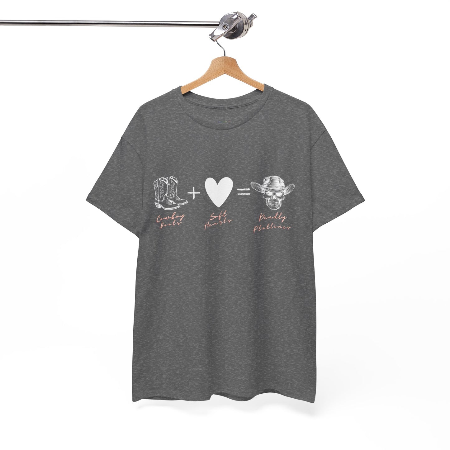 Teen/Adult Unisex Tee Cowboy Boots + Soft Heart = Deadly Plotline