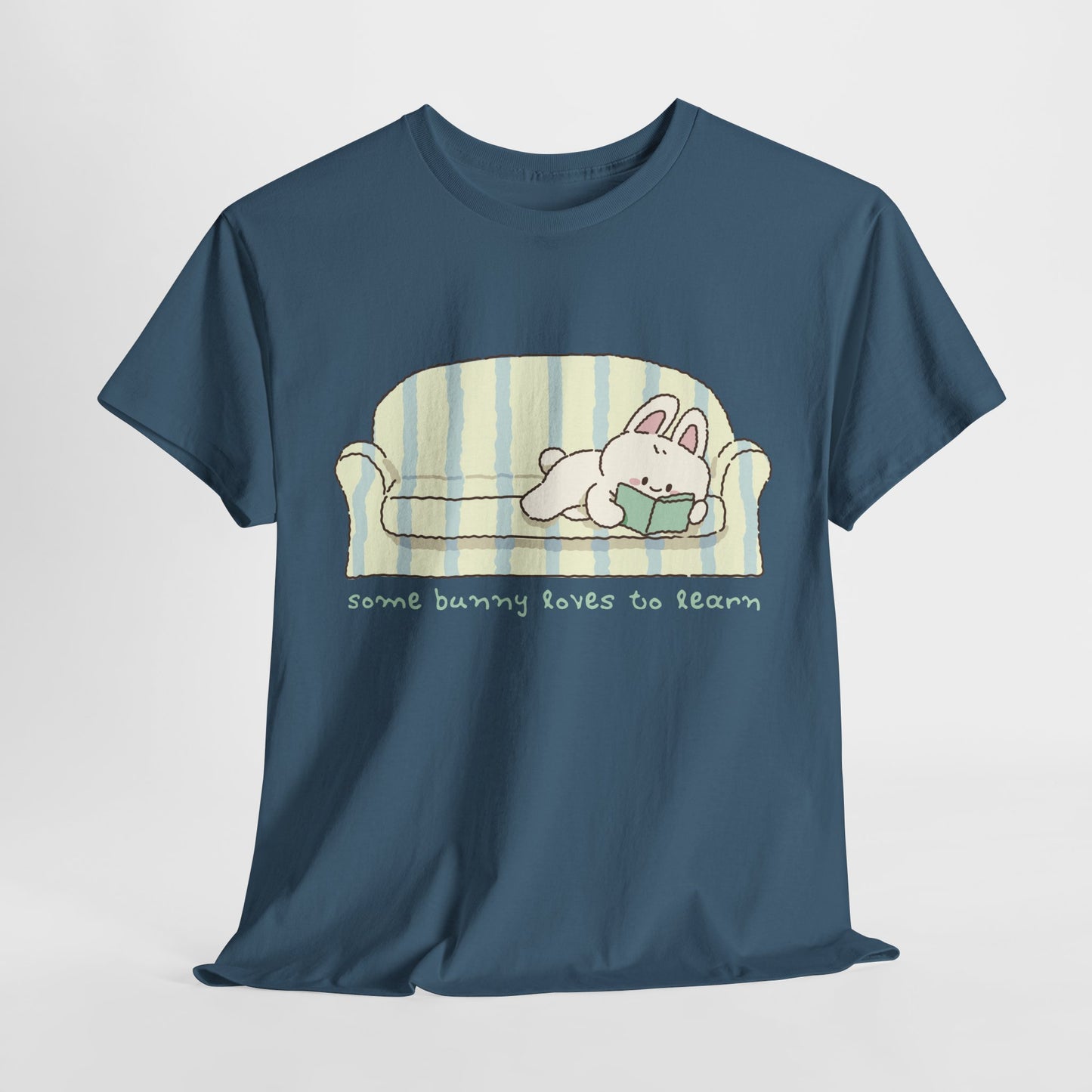 Teen/Adult Unisex “Some Bunny Loves to Learn” Reading Rabbit Tee – Cozy Book Lover Gift