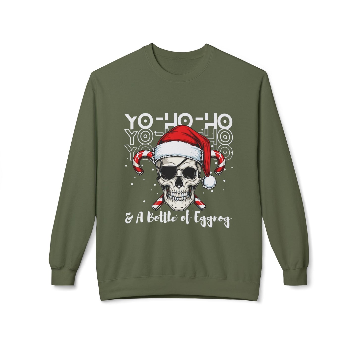 Teen/Adult Unisex Yo-Ho-Ho & A Bottle of Eggnog Sweatshirt â€“ Funny Skull Christmas Design Printify