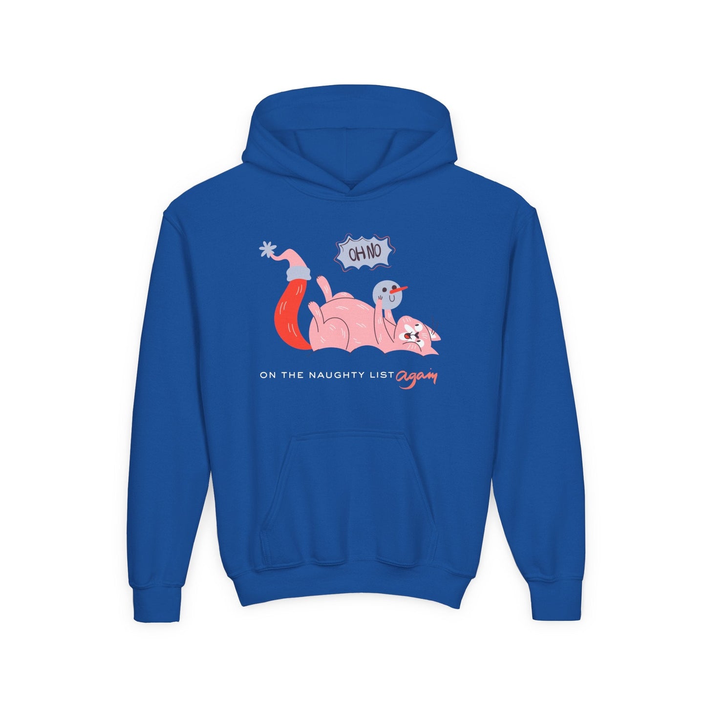 Youth On the Naughty List Again Hoodie â€“ Silly Holiday Cat Design Printify