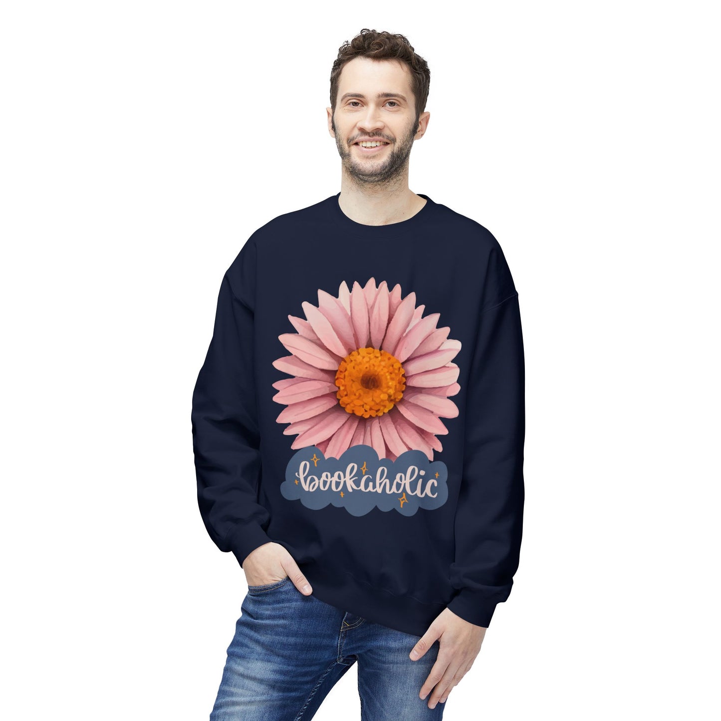 Teen/Adult Unisex Bookaholic Sweatshirt, Floral Book Lover Crewneck for Readers in Bloom