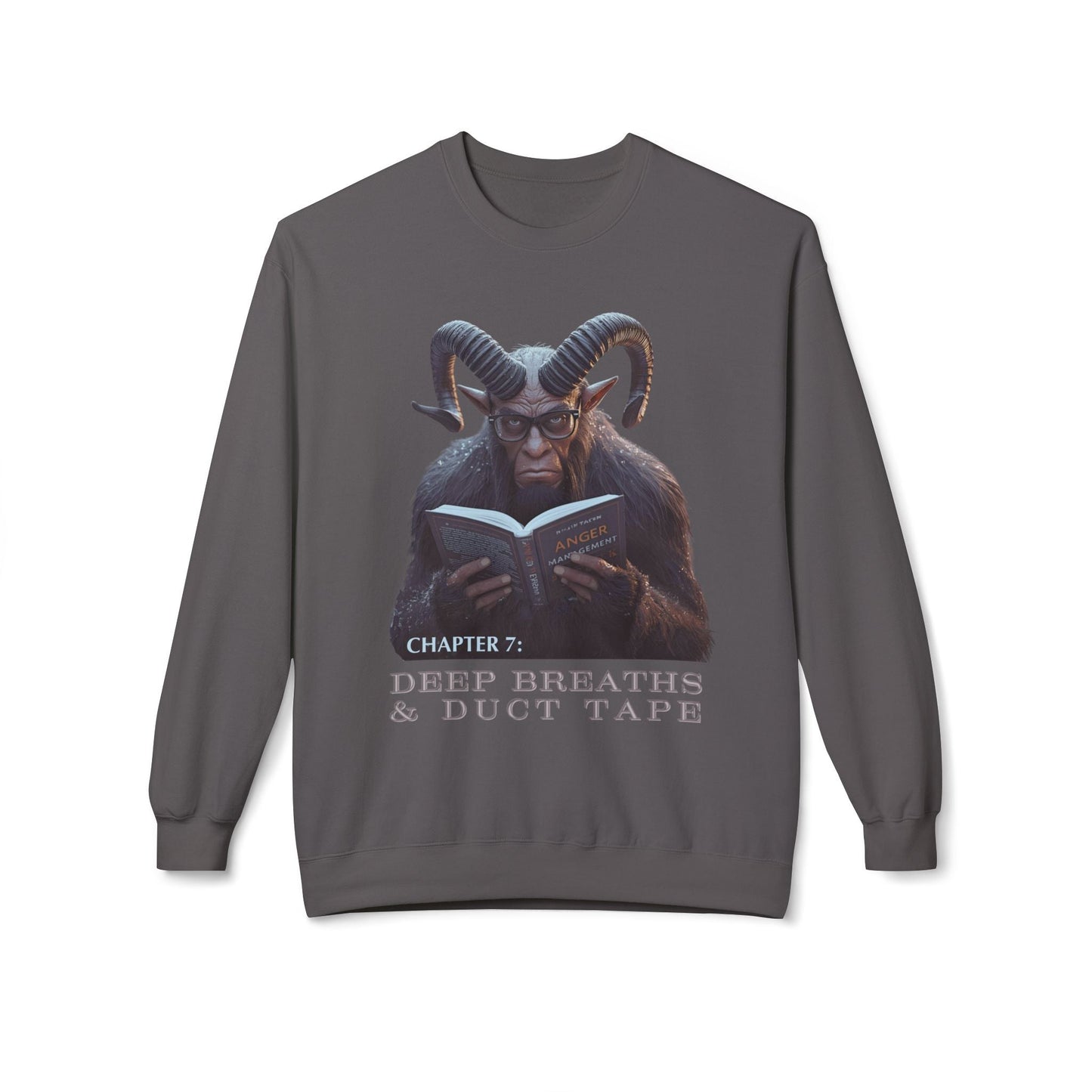 Teen/Adult Unisex Deep Breaths and Duct Tape Krampus Sweatshirt â€“ Funny Holiday Anger Management Design Printify