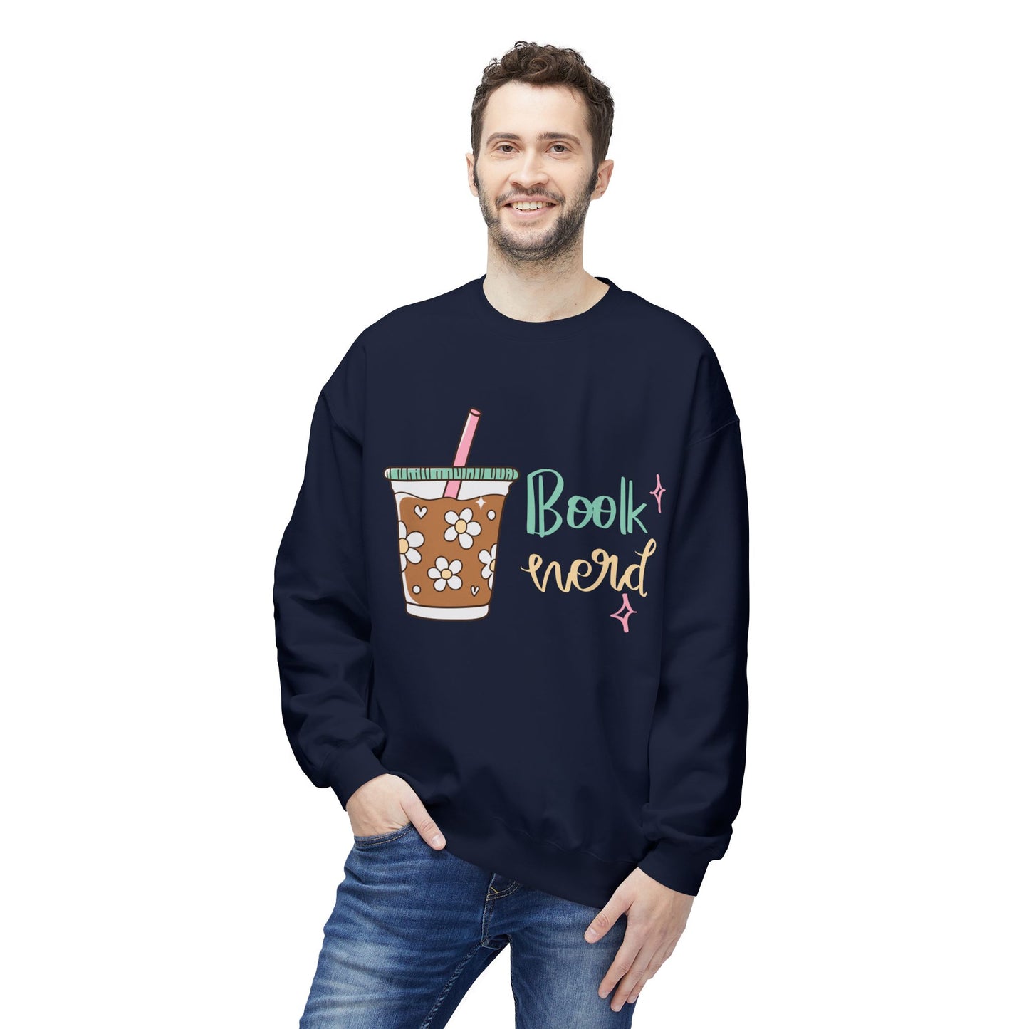Teen/Adult Unisex Book Nerd Sweatshirt, Iced Coffee & Reading Vibes