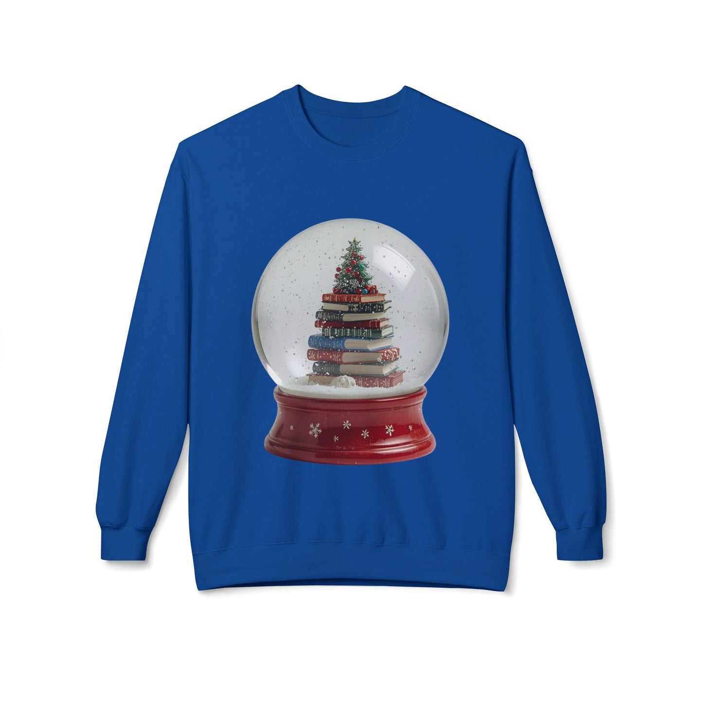 Teen/Adult Unisex Book Tree Snow Globe Sweatshirt â€“ Cozy Holiday Reading Design Printify