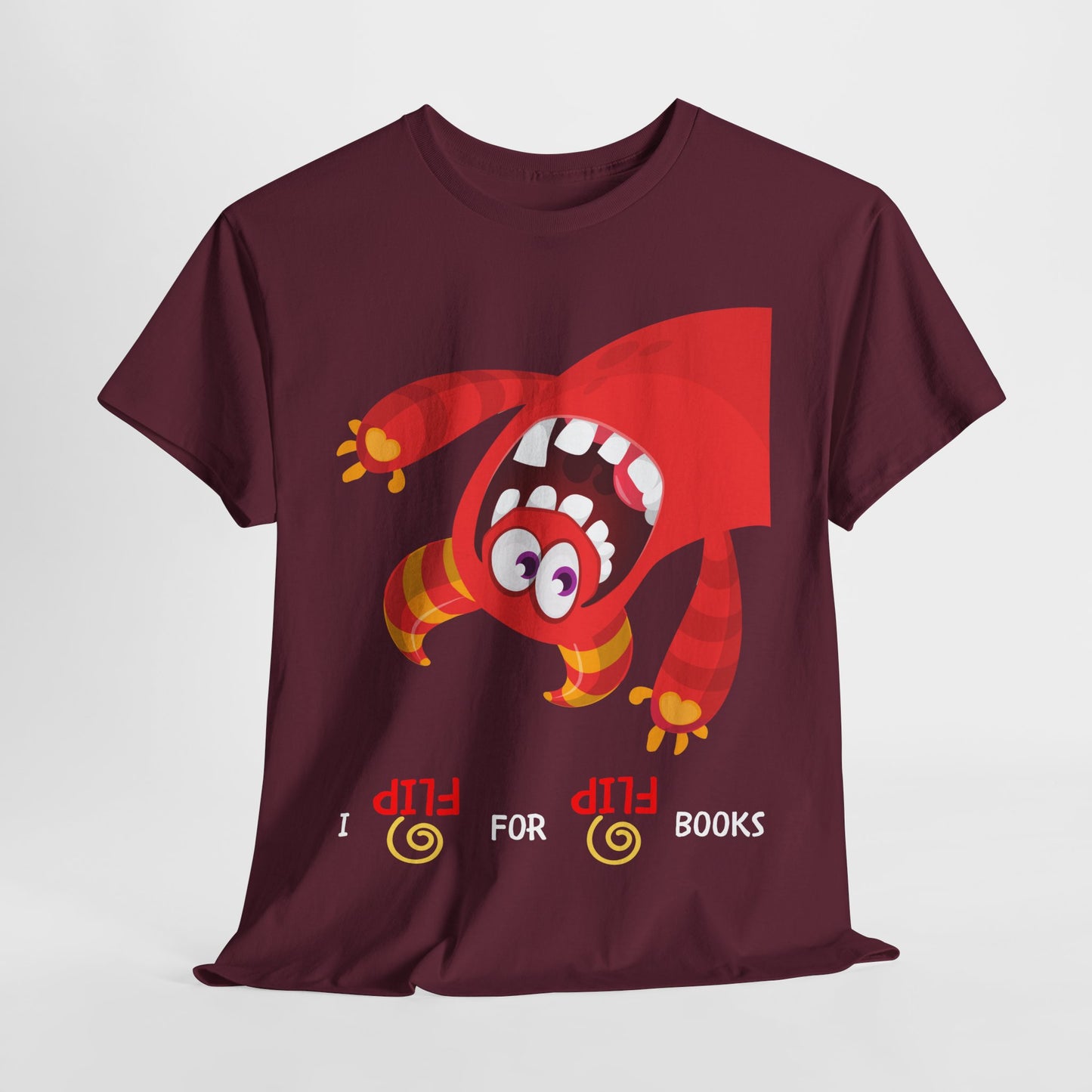 Teen/Adult Unisex I Flip for Books – Playful Reading Shirt with Upside-Down Monster
