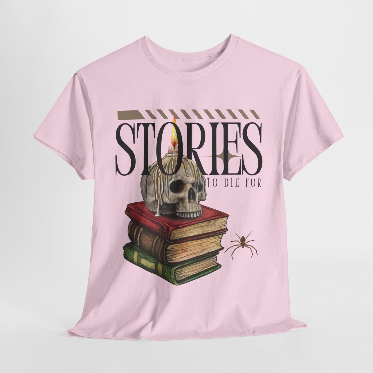 Teen/Adult Unisex Stories to Die For T-Shirt – Skull & Books Horror Reader Tee