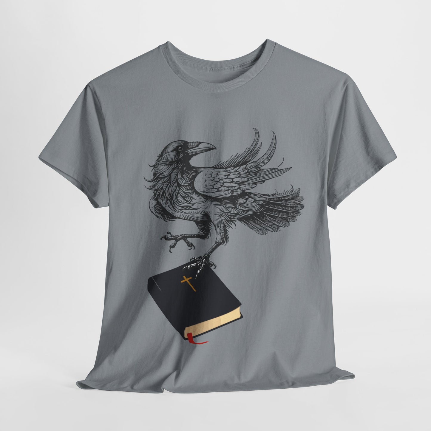 Teen/Adult Unisex Raven Carrying Book T-Shirt – Gothic Horror Reader Graphic Tee