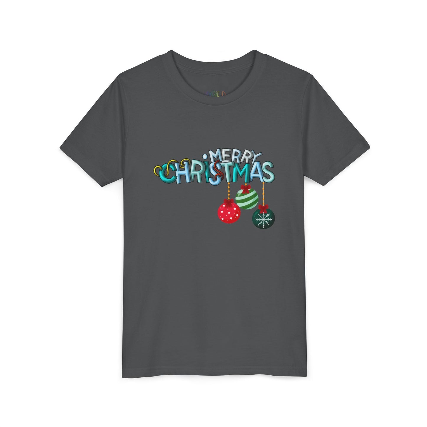 Youth Merry Christmas T-Shirt â€“ Festive Ornament Design Printify